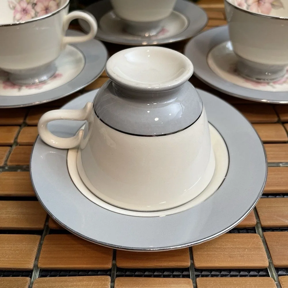 Vintage 1953 Homer Laughlin Cavalier Eggshell Cup & Saucer Set CV17 Gray Floral